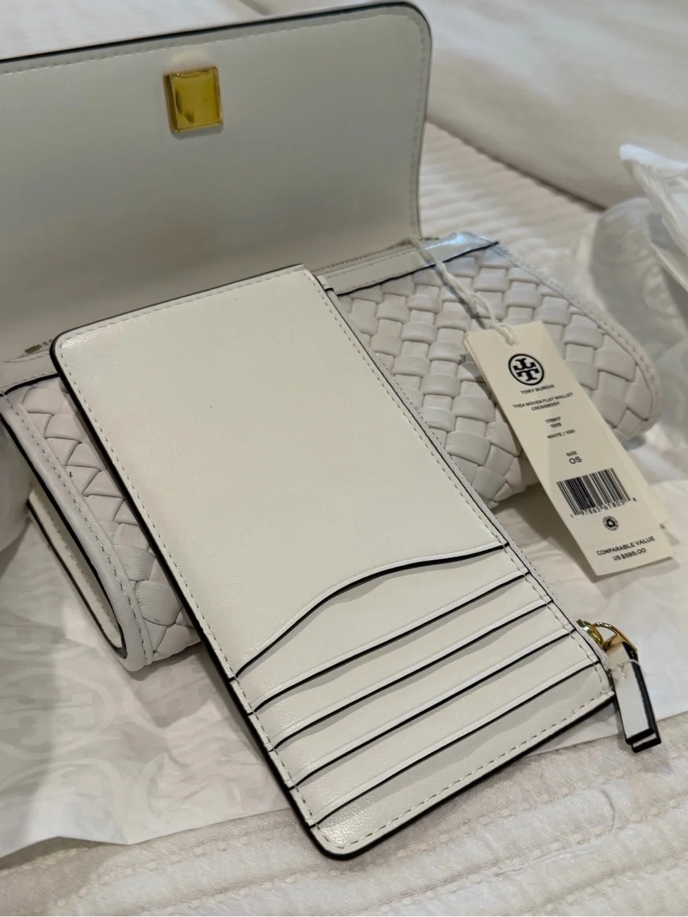 Tory Burch White Woven Leather Crossbody Thea purse clutch